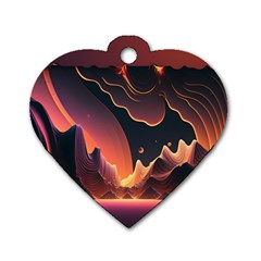 Fire Flame Burn Hot Heat Light Burning Orange Dog Tag Heart (one Side) by uniart180623