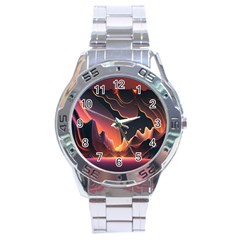 Fire Flame Burn Hot Heat Light Burning Orange Stainless Steel Analogue Watch by uniart180623