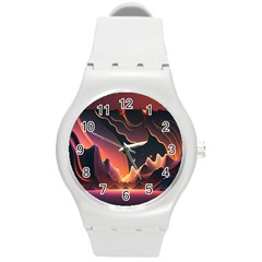 Fire Flame Burn Hot Heat Light Burning Orange Round Plastic Sport Watch (m) by uniart180623