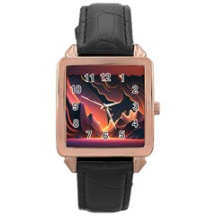 Fire Flame Burn Hot Heat Light Burning Orange Rose Gold Leather Watch  by uniart180623