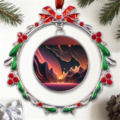 Fire Flame Burn Hot Heat Light Burning Orange Metal X mas Wreath Ribbon Ornament by uniart180623