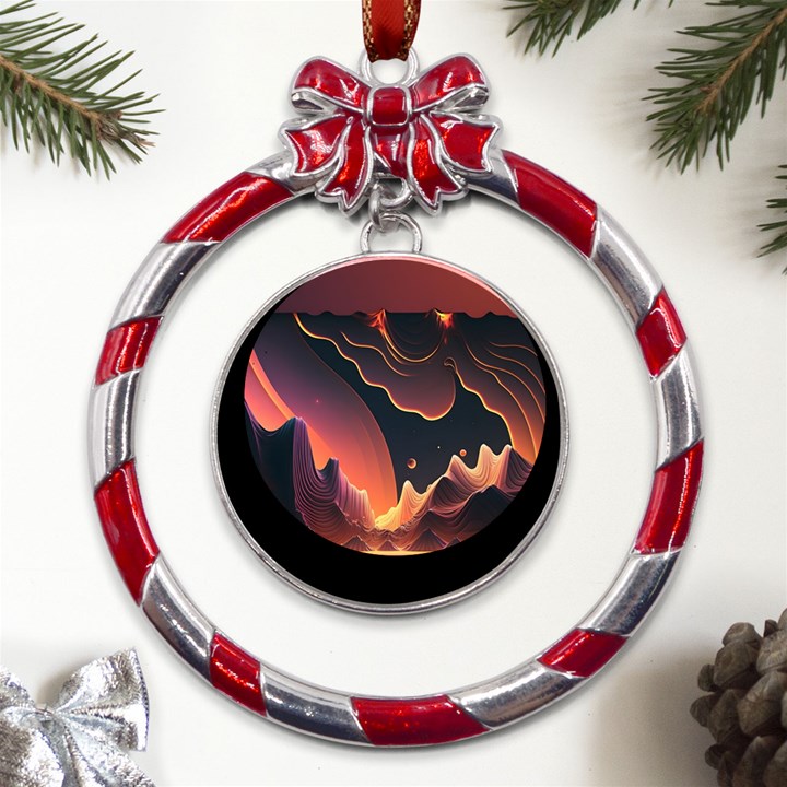 Fire Flame Burn Hot Heat Light Burning Orange Metal Red Ribbon Round Ornament