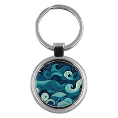 Waves Ocean Sea Abstract Whimsical Abstract Art Key Chain (round) by uniart180623