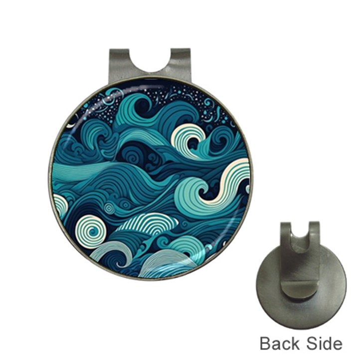 Waves Ocean Sea Abstract Whimsical Abstract Art Hat Clips with Golf Markers