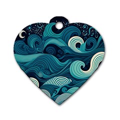 Waves Ocean Sea Abstract Whimsical Abstract Art Dog Tag Heart (one Side) by uniart180623