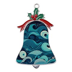 Waves Ocean Sea Abstract Whimsical Abstract Art Metal Holly Leaf Bell Ornament by uniart180623