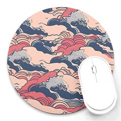 Waves Ocean Sea Water Pattern Rough Seas Round Mousepad by uniart180623