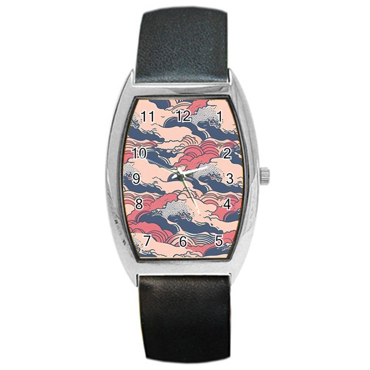 Waves Ocean Sea Water Pattern Rough Seas Barrel Style Metal Watch