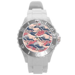 Waves Ocean Sea Water Pattern Rough Seas Round Plastic Sport Watch (l) by uniart180623