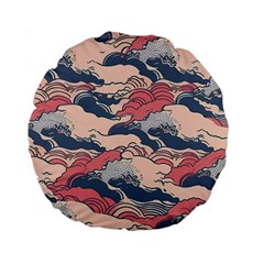 Waves Ocean Sea Water Pattern Rough Seas Standard 15  Premium Flano Round Cushions by uniart180623