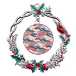 Waves Ocean Sea Water Pattern Rough Seas Metal X mas Wreath Holly leaf Ornament Front