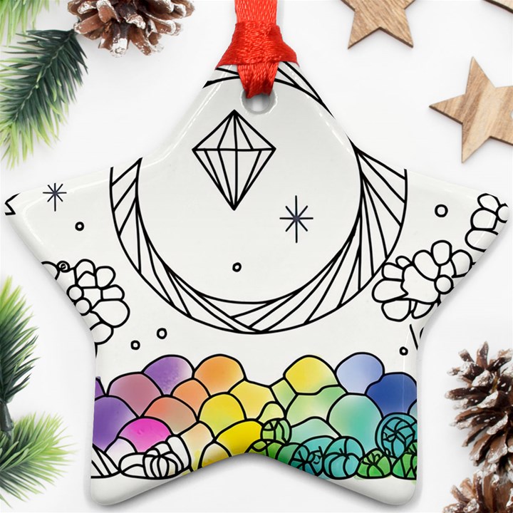 Rainbow Fun Cute Minimal Doodle Drawing Ornament (Star)