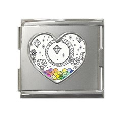 Rainbow Fun Cute Minimal Doodle Drawing Mega Link Heart Italian Charm (18mm) by uniart180623