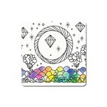 Rainbow Fun Cute Minimal Doodle Drawing Square Magnet Front