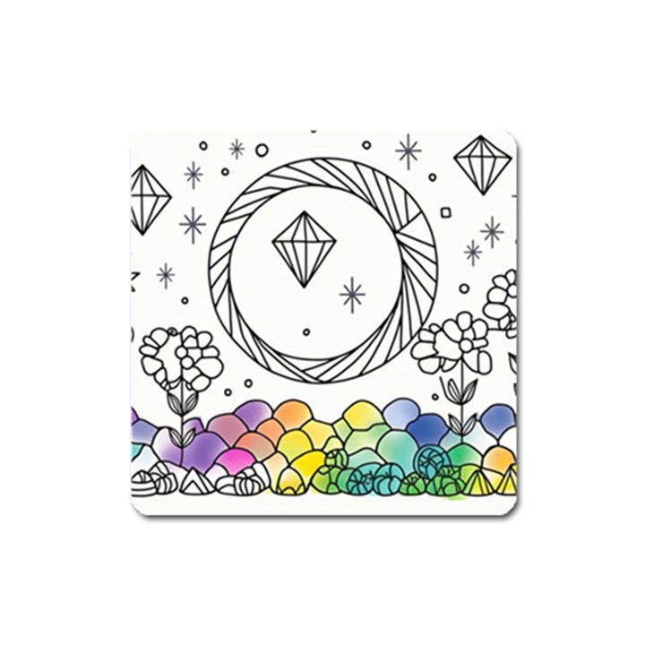 Rainbow Fun Cute Minimal Doodle Drawing Square Magnet