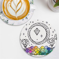 Rainbow Fun Cute Minimal Doodle Drawing Uv Print Round Tile Coaster by uniart180623