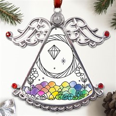 Rainbow Fun Cute Minimal Doodle Drawing Metal Angel With Crystal Ornament by uniart180623