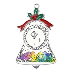 Rainbow Fun Cute Minimal Doodle Drawing Metal Holly Leaf Bell Ornament by uniart180623