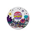 Rainbow Fun Cute Minimal Doodle Drawing Unique Rubber Coaster (Round) Front