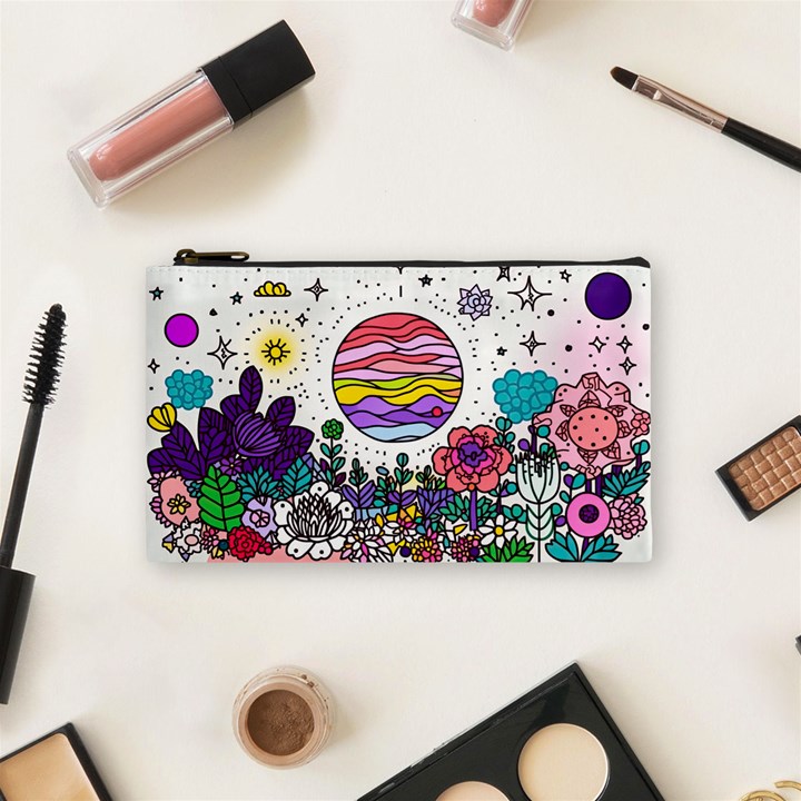 Rainbow Fun Cute Minimal Doodle Drawing Unique Cosmetic Bag (Small)