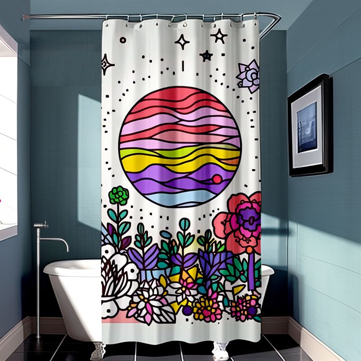 Rainbow Fun Cute Minimal Doodle Drawing Unique Shower Curtain 36  x 72  (Stall) 