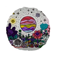 Rainbow Fun Cute Minimal Doodle Drawing Unique Standard 15  Premium Flano Round Cushions by uniart180623