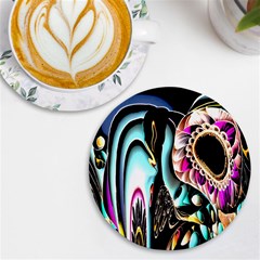 Garden Flower Nature Digital Art Abstract Uv Print Round Tile Coaster by uniart180623