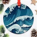 Waves Ocean Sea Pattern Water Tsunami Rough Seas Ornament (Round) Front