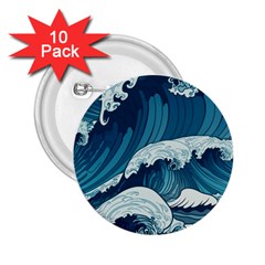 Waves Ocean Sea Pattern Water Tsunami Rough Seas 2 25  Buttons (10 Pack)  by uniart180623