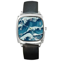 Waves Ocean Sea Pattern Water Tsunami Rough Seas Square Metal Watch by uniart180623