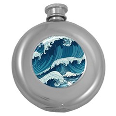 Waves Ocean Sea Pattern Water Tsunami Rough Seas Round Hip Flask (5 Oz) by uniart180623