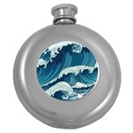 Waves Ocean Sea Pattern Water Tsunami Rough Seas Round Hip Flask (5 oz) Front