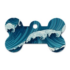 Waves Ocean Sea Pattern Water Tsunami Rough Seas Dog Tag Bone (two Sides) by uniart180623