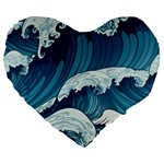 Waves Ocean Sea Pattern Water Tsunami Rough Seas Large 19  Premium Flano Heart Shape Cushions Front