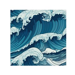 Waves Ocean Sea Pattern Water Tsunami Rough Seas Square Satin Scarf (30  X 30 ) by uniart180623