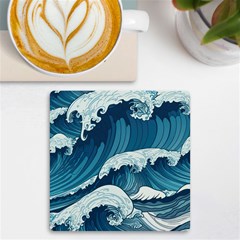 Waves Ocean Sea Pattern Water Tsunami Rough Seas Uv Print Square Tile Coaster  by uniart180623