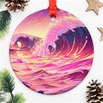 Waves Ocean Sea Tsunami Nautical Red Yellow Ornament (Round) Front