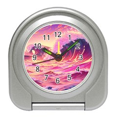 Waves Ocean Sea Tsunami Nautical Red Yellow Travel Alarm Clock by uniart180623