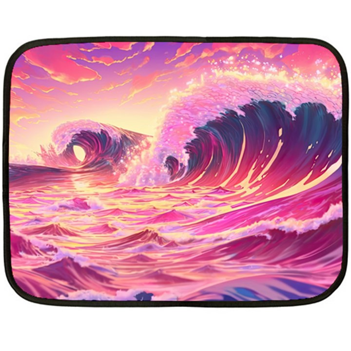 Waves Ocean Sea Tsunami Nautical Red Yellow Fleece Blanket (Mini)