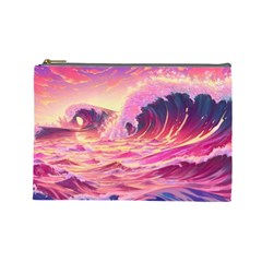 Waves Ocean Sea Tsunami Nautical Red Yellow Cosmetic Bag (large) by uniart180623