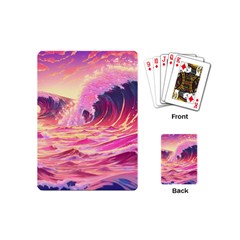 Waves Ocean Sea Tsunami Nautical Red Yellow Playing Cards Single Design (mini) by uniart180623