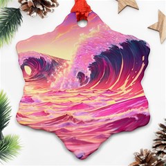 Waves Ocean Sea Tsunami Nautical Red Yellow Ornament (snowflake) by uniart180623