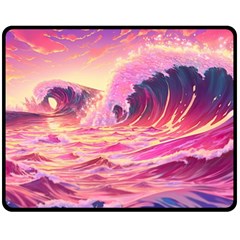 Waves Ocean Sea Tsunami Nautical Red Yellow Two Sides Fleece Blanket (medium) by uniart180623