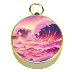 Waves Ocean Sea Tsunami Nautical Red Yellow Gold Compasses by uniart180623