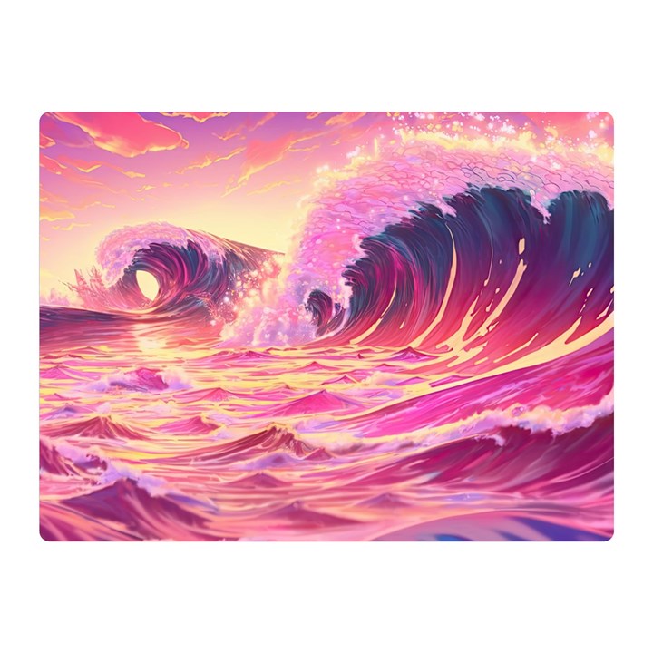 Waves Ocean Sea Tsunami Nautical Red Yellow Two Sides Premium Plush Fleece Blanket (Mini)