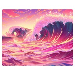 Waves Ocean Sea Tsunami Nautical Red Yellow Premium Plush Fleece Blanket (medium) by uniart180623