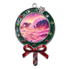 Waves Ocean Sea Tsunami Nautical Red Yellow Metal X mas Lollipop With Crystal Ornament by uniart180623