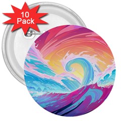 Waves Ocean Sea Tsunami Nautical 3  Buttons (10 Pack)  by uniart180623