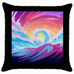 Waves Ocean Sea Tsunami Nautical Throw Pillow Case (black) by uniart180623