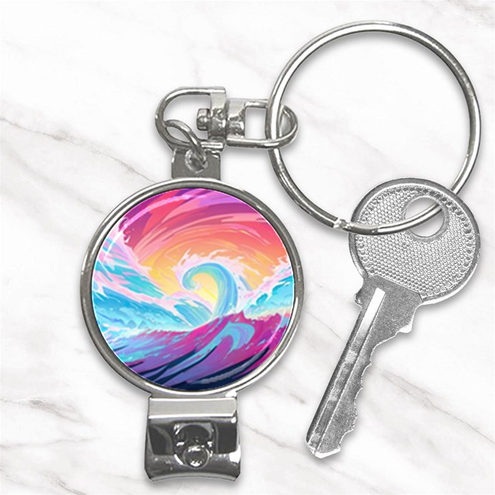 Waves Ocean Sea Tsunami Nautical Nail Clippers Key Chain